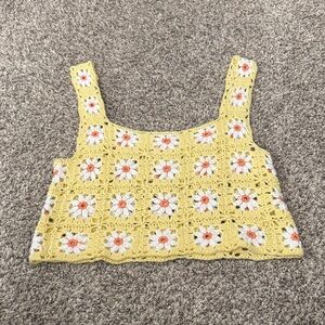 Yellow Crochet Daisy Crop Tank Top